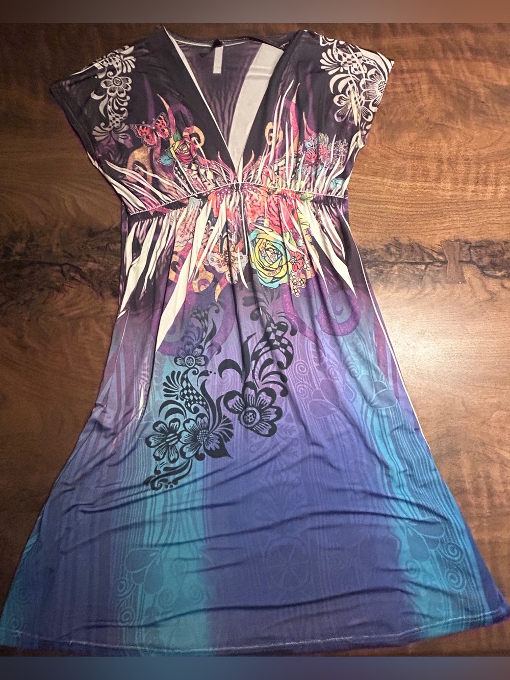 Vintage Y2K Color By Design Floral Butterfly Tattoo Dress